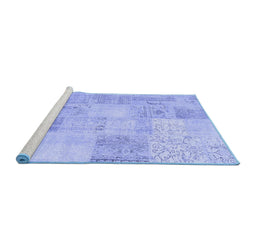 Sideview of Machine Washable Patchwork Blue Transitional Rug, wshcon1982blu