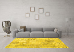 Machine Washable Patchwork Yellow Transitional Rug in a Living Room, wshcon1982yw