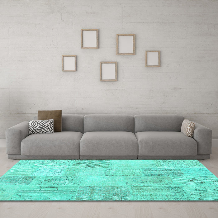 Machine Washable Patchwork Turquoise Transitional Area Rugs in a Living Room,, wshcon1982turq