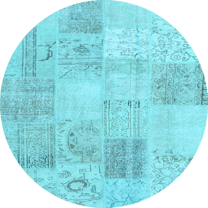 Round Patchwork Light Blue Transitional Rug, con1982lblu