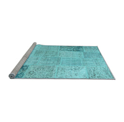 Sideview of Machine Washable Patchwork Light Blue Transitional Rug, wshcon1984lblu