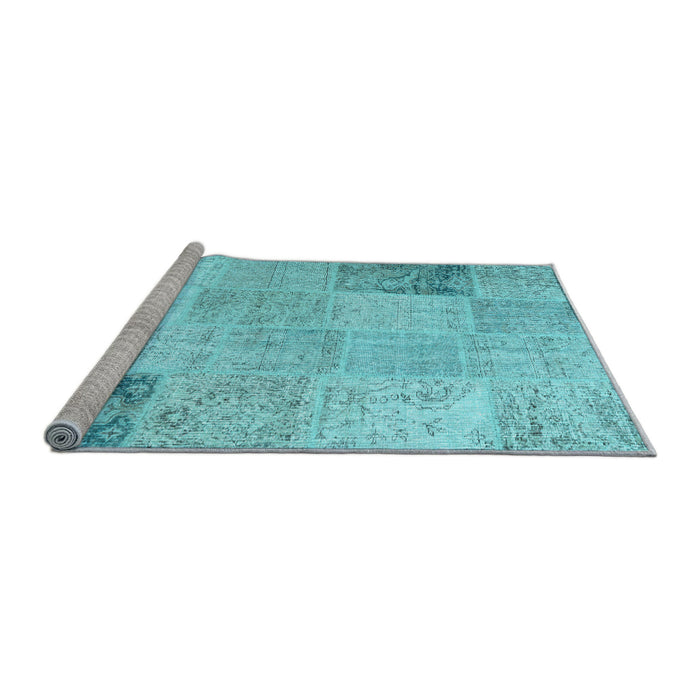 Sideview of Machine Washable Patchwork Light Blue Transitional Rug, wshcon1984lblu