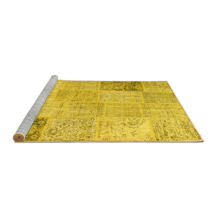 Sideview of Machine Washable Patchwork Yellow Transitional Rug, wshcon1984yw