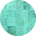 Round Patchwork Turquoise Transitional Rug, con1984turq