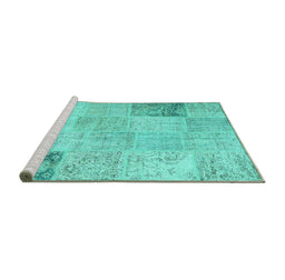 Sideview of Machine Washable Patchwork Turquoise Transitional Area Rugs, wshcon1984turq