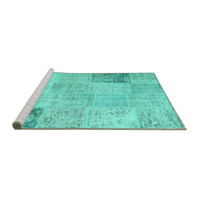 Sideview of Machine Washable Patchwork Turquoise Transitional Area Rugs, wshcon1984turq