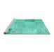 Sideview of Machine Washable Patchwork Turquoise Transitional Area Rugs, wshcon1984turq