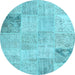 Round Patchwork Light Blue Transitional Rug, con1984lblu