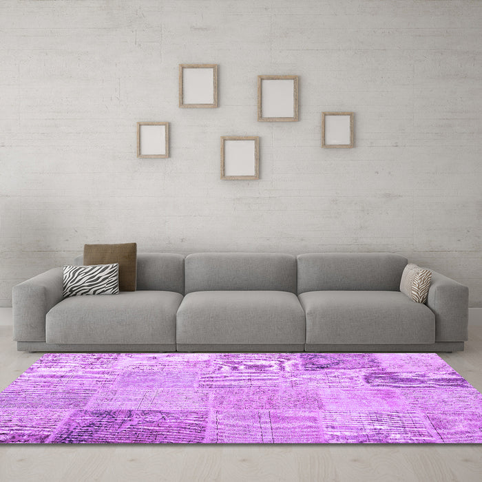 Machine Washable Patchwork Purple Transitional Area Rugs in a Living Room, wshcon1984pur