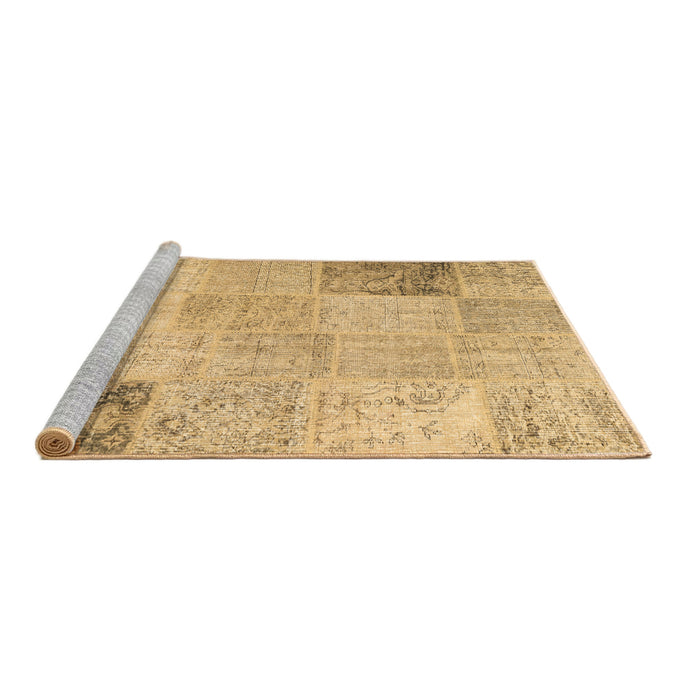 Sideview of Machine Washable Patchwork Brown Transitional Rug, wshcon1984brn