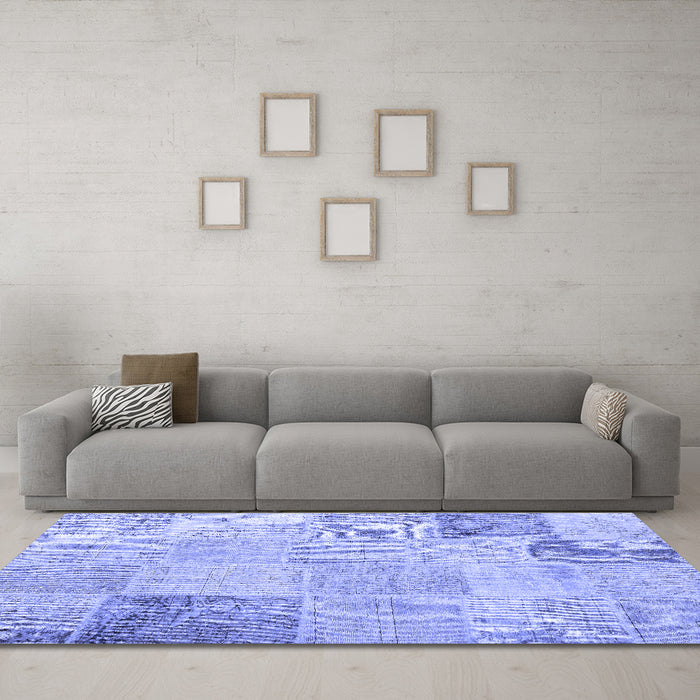 Machine Washable Patchwork Blue Transitional Rug in a Living Room, wshcon1984blu