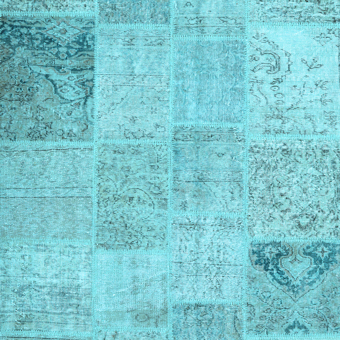 Machine Washable Patchwork Light Blue Transitional Rug, wshcon1984lblu