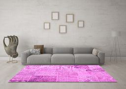 Machine Washable Patchwork Pink Transitional Rug in a Living Room, wshcon1984pnk