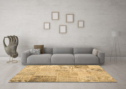 Machine Washable Patchwork Brown Transitional Rug in a Living Room,, wshcon1984brn
