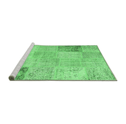 Sideview of Machine Washable Patchwork Emerald Green Transitional Area Rugs, wshcon1984emgrn