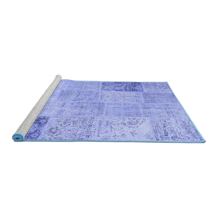 Sideview of Machine Washable Patchwork Blue Transitional Rug, wshcon1984blu