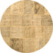 Round Patchwork Brown Transitional Rug, con1984brn