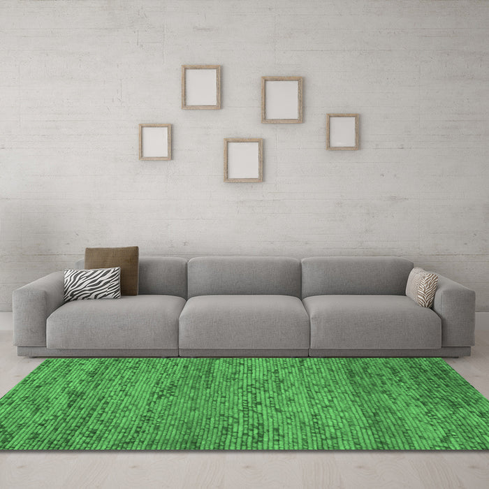 Machine Washable Abstract Emerald Green Contemporary Area Rugs in a Living Room,, wshcon1985emgrn