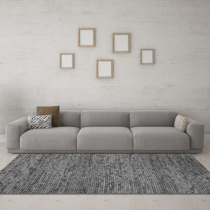 Machine Washable Abstract Gray Contemporary Rug in a Living Room,, wshcon1985gry