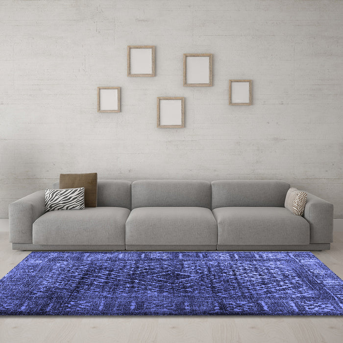 Machine Washable Abstract Blue Contemporary Rug in a Living Room, wshcon1986blu