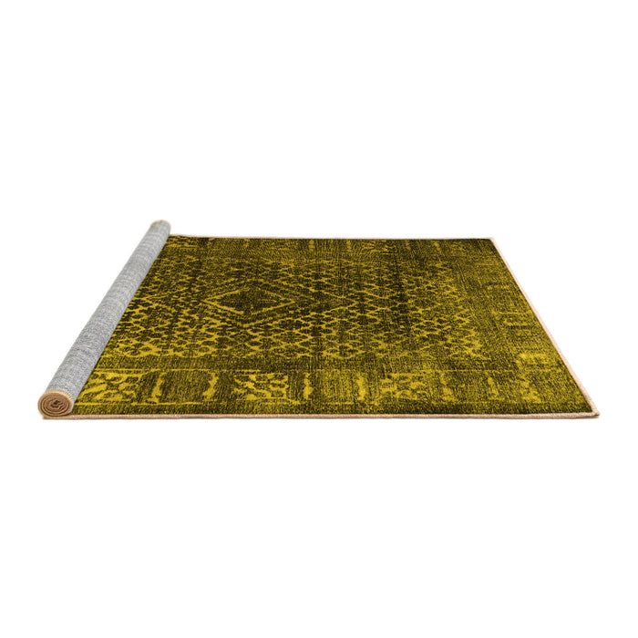 Sideview of Machine Washable Abstract Yellow Contemporary Rug, wshcon1986yw