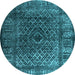 Round Abstract Light Blue Contemporary Rug, con1986lblu