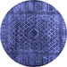 Round Abstract Blue Contemporary Rug, con1986blu