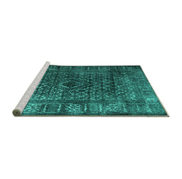 Sideview of Machine Washable Abstract Turquoise Contemporary Area Rugs, wshcon1986turq
