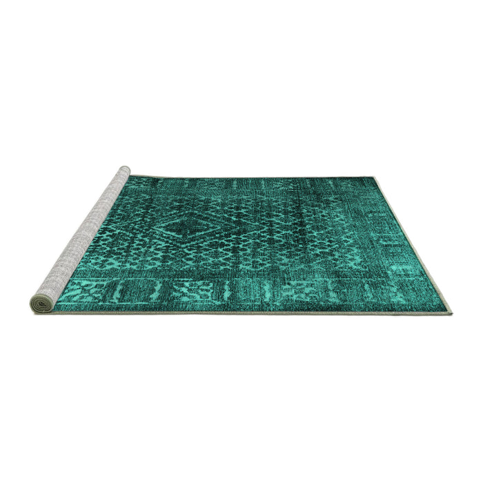 Sideview of Machine Washable Abstract Turquoise Contemporary Area Rugs, wshcon1986turq