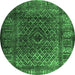 Round Machine Washable Abstract Emerald Green Contemporary Area Rugs, wshcon1986emgrn