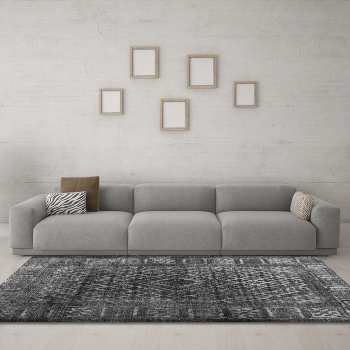 Machine Washable Abstract Gray Contemporary Rug in a Living Room,, wshcon1986gry