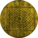 Round Abstract Yellow Contemporary Rug, con1986yw