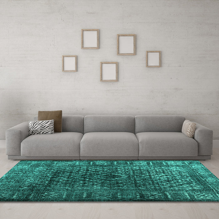 Machine Washable Abstract Turquoise Contemporary Area Rugs in a Living Room,, wshcon1986turq