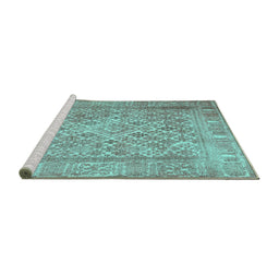 Sideview of Machine Washable Persian Turquoise Bohemian Area Rugs, wshcon1987turq