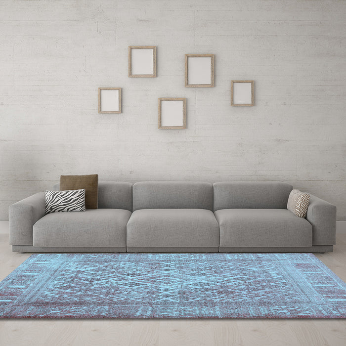 Machine Washable Persian Light Blue Bohemian Rug in a Living Room, wshcon1987lblu
