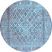 Round Machine Washable Persian Light Blue Bohemian Rug, wshcon1987lblu