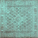 Square Machine Washable Persian Turquoise Bohemian Area Rugs, wshcon1987turq