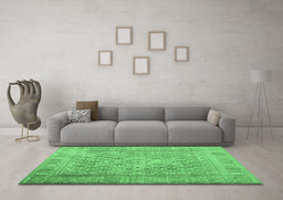 Machine Washable Persian Emerald Green Bohemian Area Rugs in a Living Room,, wshcon1987emgrn