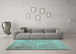 Machine Washable Persian Turquoise Bohemian Area Rugs in a Living Room,, wshcon1987turq