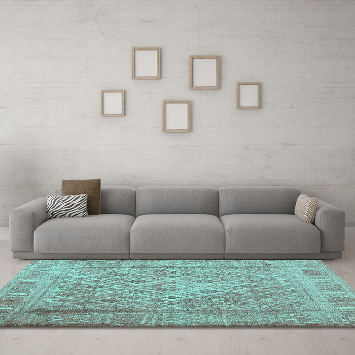Machine Washable Persian Turquoise Bohemian Area Rugs in a Living Room,, wshcon1987turq