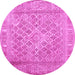 Round Machine Washable Persian Pink Bohemian Rug, wshcon1987pnk