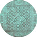 Round Machine Washable Persian Turquoise Bohemian Area Rugs, wshcon1987turq