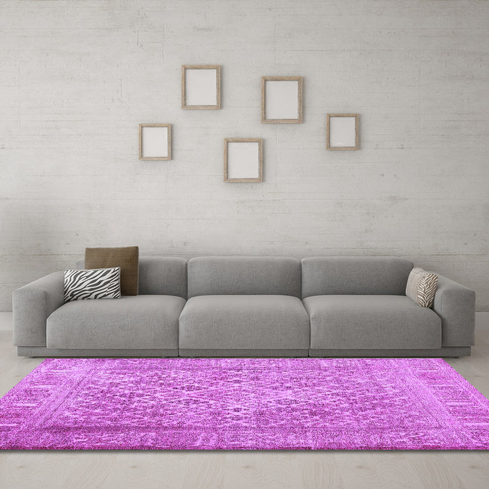 Machine Washable Persian Purple Bohemian Area Rugs in a Living Room, wshcon1987pur