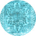 Round Machine Washable Abstract Light Blue Contemporary Rug, wshcon1988lblu