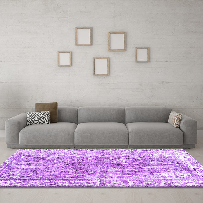 Machine Washable Abstract Purple Contemporary Area Rugs in a Living Room, wshcon1988pur
