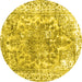 Round Abstract Yellow Contemporary Rug, con1988yw