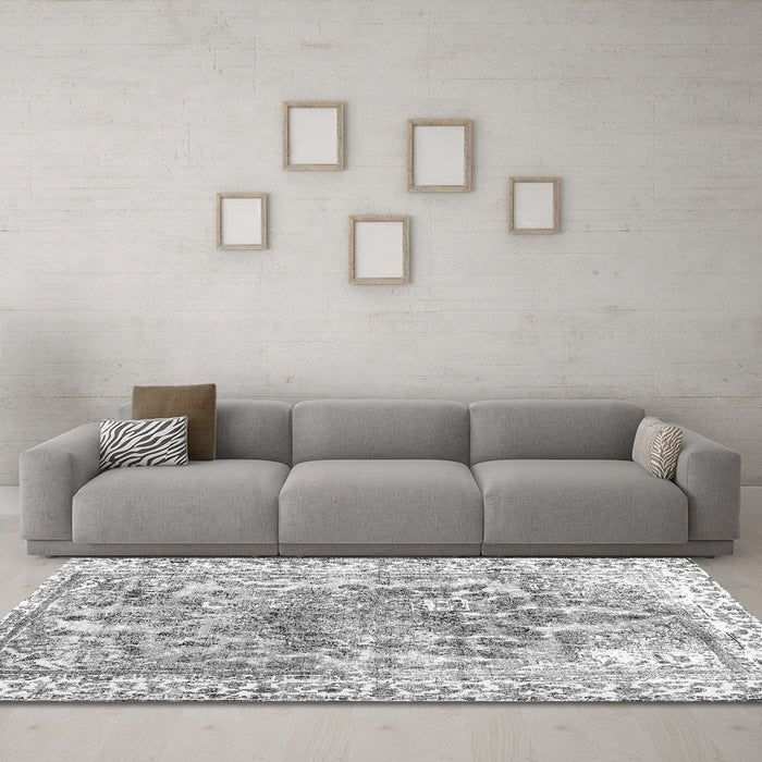 Machine Washable Abstract Gray Contemporary Rug in a Living Room,, wshcon1988gry