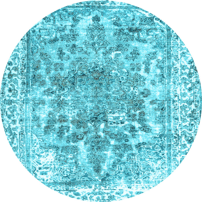 Round Abstract Light Blue Contemporary Rug, con1988lblu