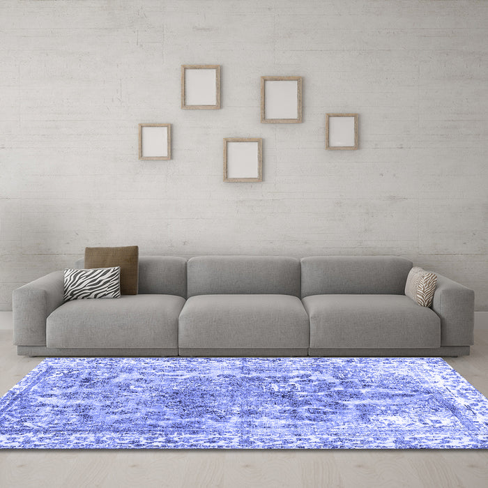 Machine Washable Abstract Blue Contemporary Rug in a Living Room, wshcon1988blu