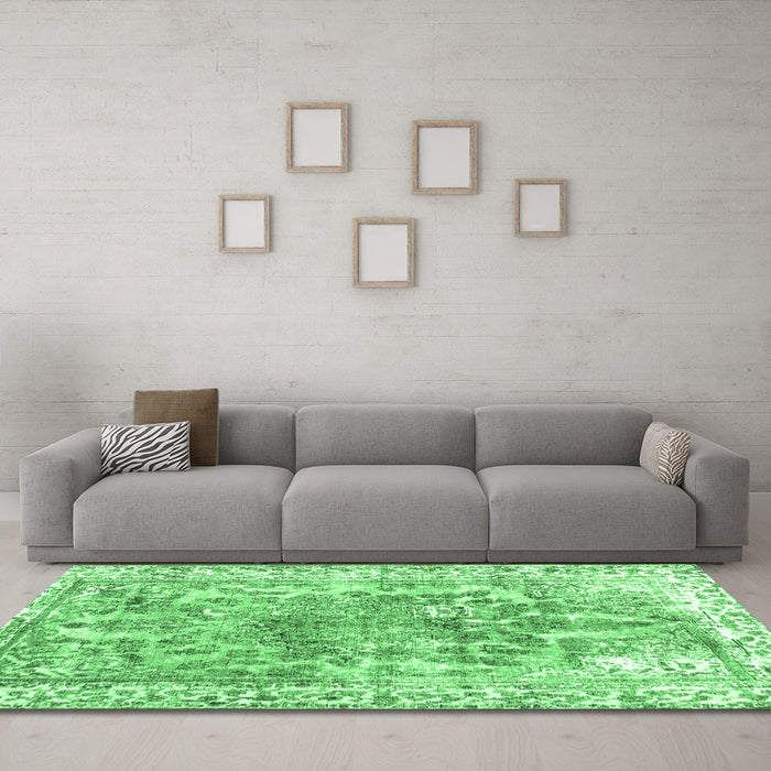 Machine Washable Abstract Emerald Green Contemporary Area Rugs in a Living Room,, wshcon1988emgrn
